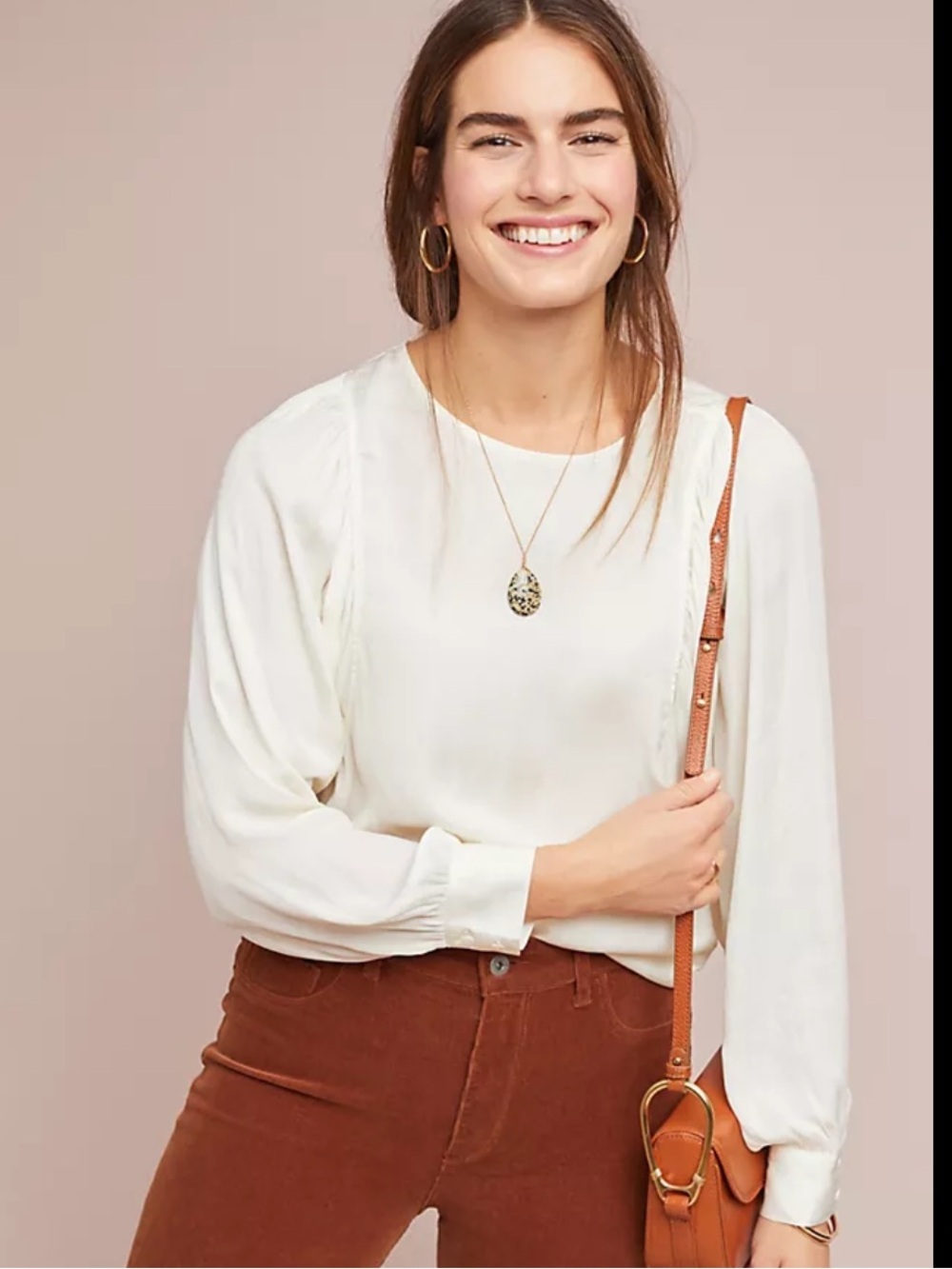 Dolan Left Coast Collection for Anthropologie Cream Crinkle Satin Feel Blouse